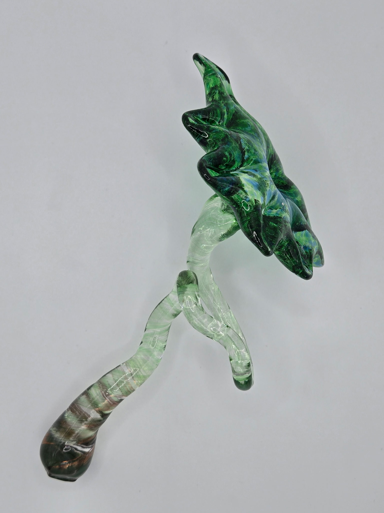 Hand-crafted glass art - Green Branched Flower