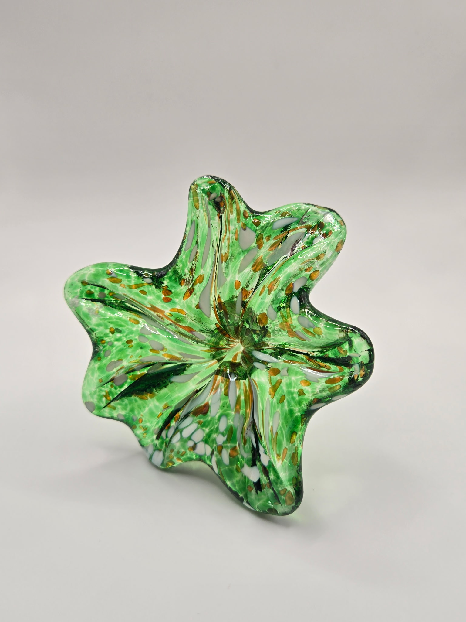 Hand-crafted glass art - Green & Gold Flower