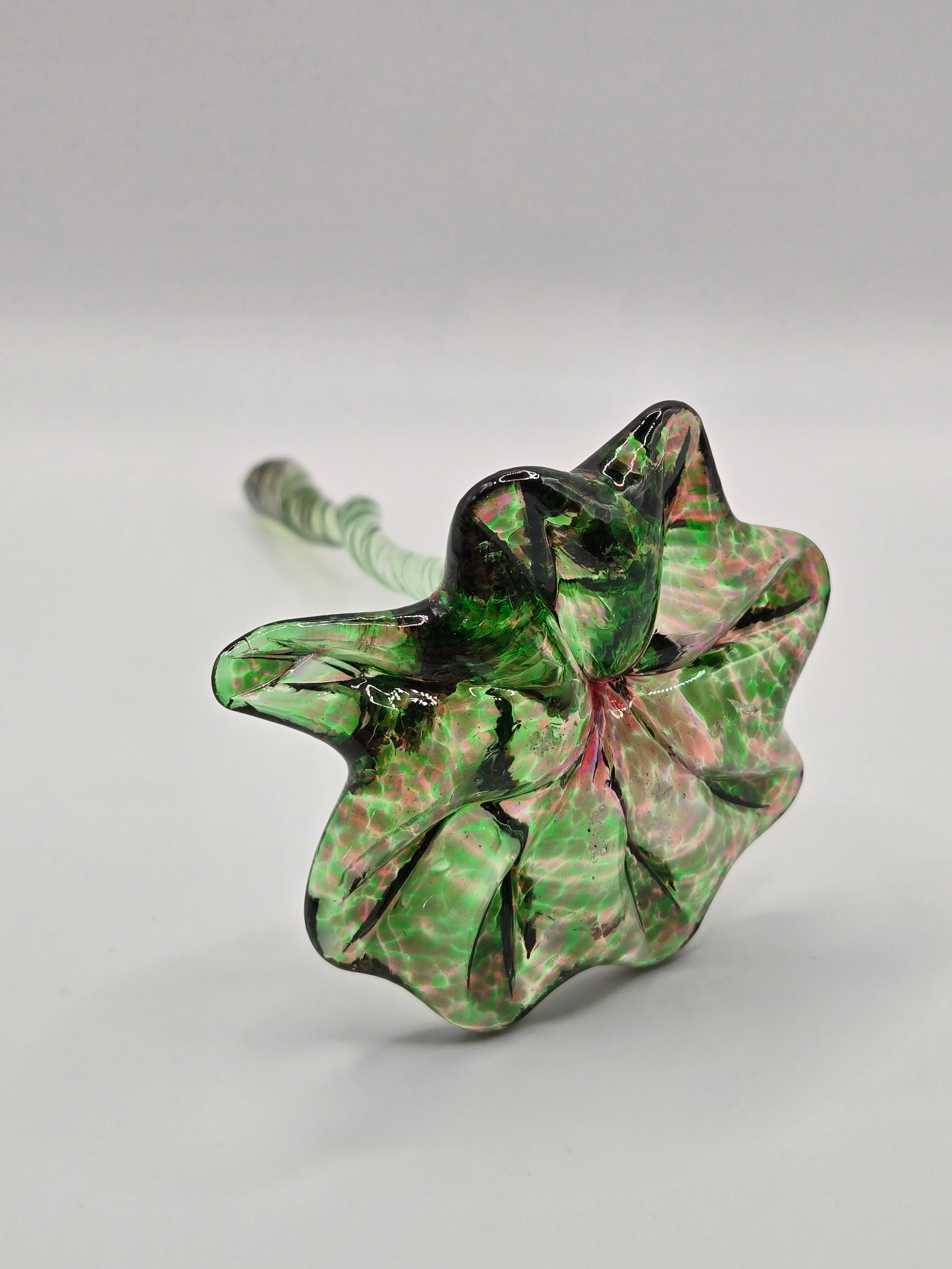 Hand-crafted glass art - Green Pink Flower II