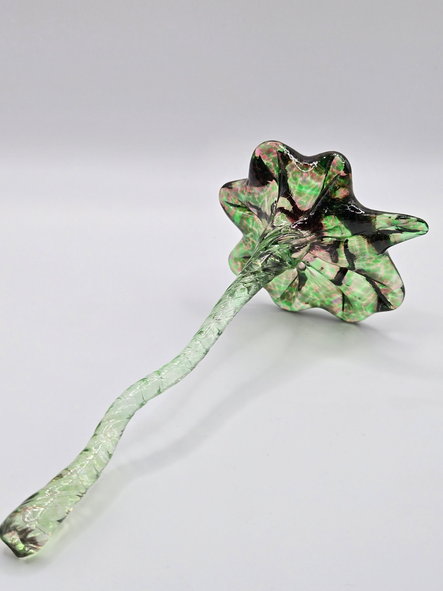 Hand-crafted glass art - Green Pink Flower